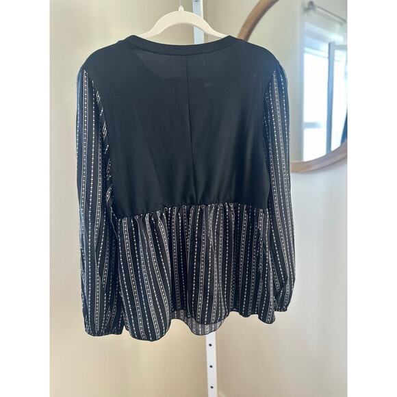 Shein Curve Black Blouse with Striped Puff Sleeves – 1XL - Picture 3 of 5